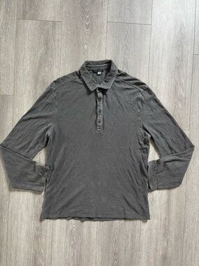 John Varvatos Adam Long Sleeve Polo Men’s Charcoal Grey Men Size Small; Min Fade